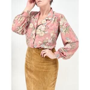 Regina Porter Blush Pink Vintage Floral Button-Down Top Size 6